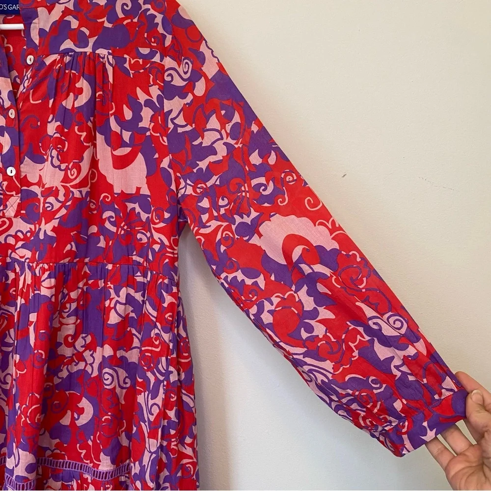 RO’S GARDEN Tyler Abstract Print Cotton Mini Shirt Dress Red/Purple Sz Large - Picture 8 of 16